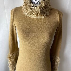 SHARAGANO faux fur knit top.